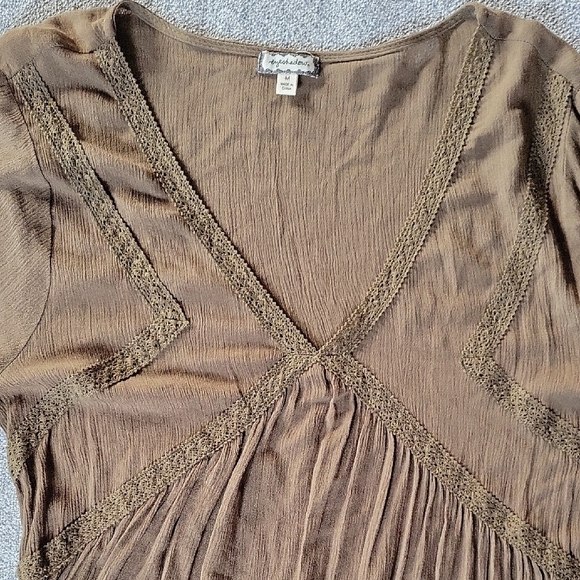 Eyeshadow Olive Green Color  Asymmetrical Blouse Long Sleeve Size M /100% Rayon - Picture 9 of 11